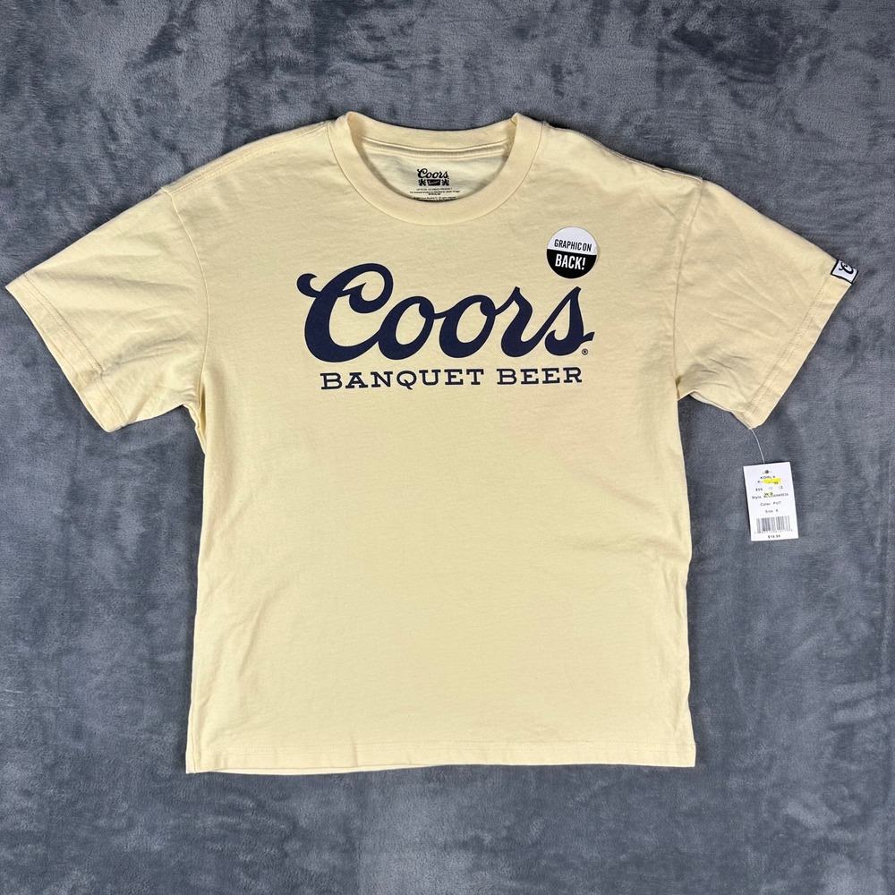 NWT Coors Banquet Beer Graphic T-Shirt Mens Small Cream Yellow Short Sleeve